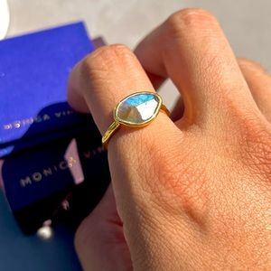 Monica Vinader Labradorite Stone 18ct Gold Plated Vermeil Ring size 7